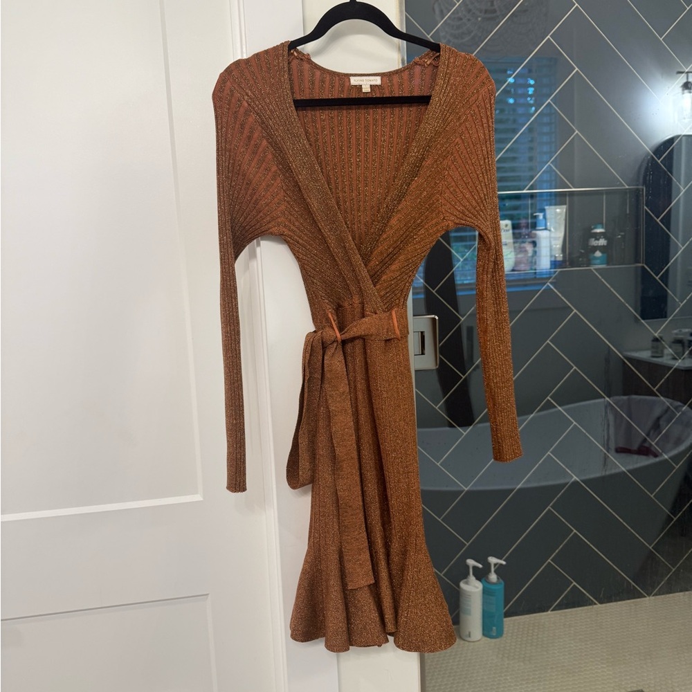 Flying Tomato Copper Long Sleeve Wrap Dress